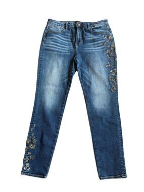 Driftwood Jackie High Rise Skinny Jeans Floral Embroidery Denim Size 32 Women's